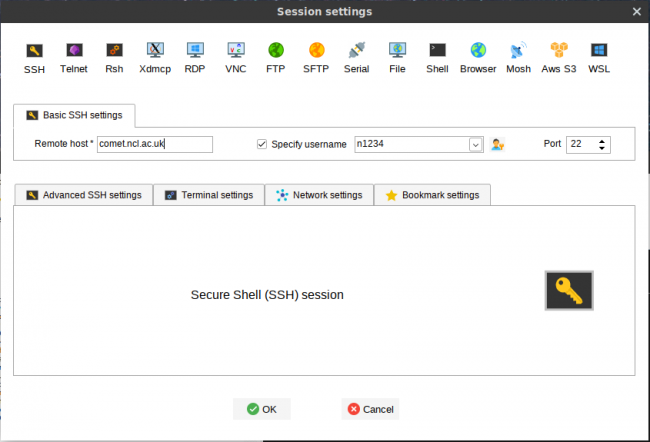 Configuring Mobaxterm to connect to Comet